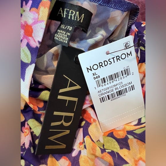 AFRM Zadie Turtleneck Mesh Top Purple/Orange Blossom Sz XL NWT - Picture 6 of 7